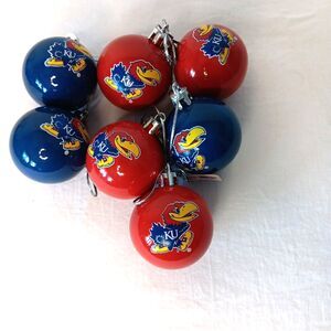 Officially Licensed Kansas Jayhawks NCAA Shatterproof Ball Ornament Lot Red Blue